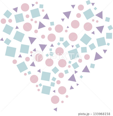 四角形・円形・三角形で散りばめられたハート 133968158