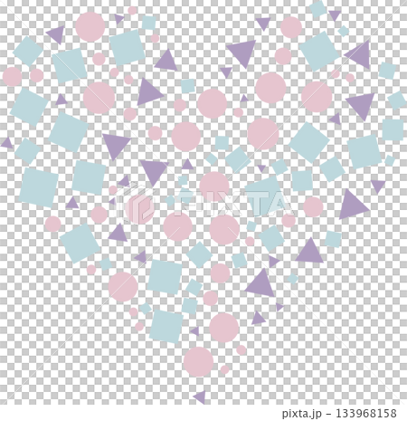 散佈著正方形、圓形和三角形的心形圖案 133968158