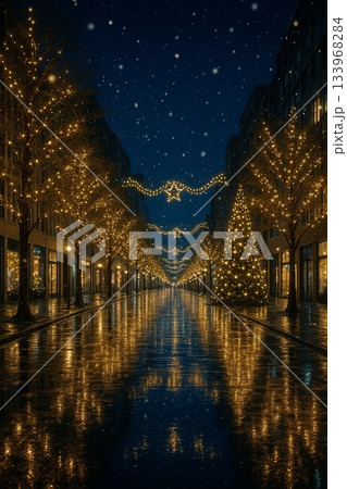 雪の降るクリスマスイルミネーションストリート 133968284