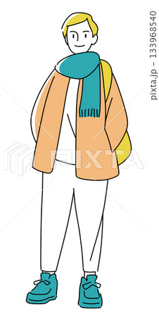 マフラーを巻いた男性の全身イラスト素材 マフラーを巻いた男性の全身イラスト素材 133968540