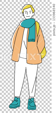 マフラーを巻いた男性の全身イラスト素材 マフラーを巻いた男性の全身イラスト素材 133968540