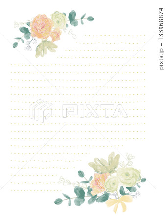 パステルカラーの花束の手描きイラスト便箋＿罫線あり 133968874