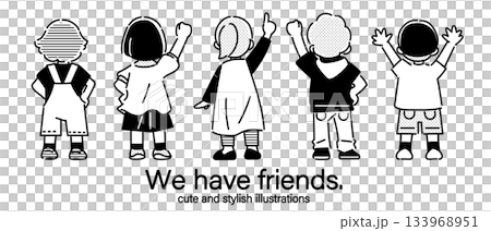 A cute and stylish line drawing of children facing the future A cute and stylish line drawing of children facing the future 133968951