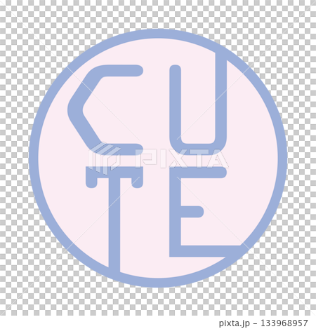 Pastel muted color "CUTE" round sticker style illustration, 350dpi 133968957