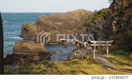 越前松島の風景と海に浮かぶ鳥居 133969077