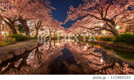 ライトアップされた満開の桜 ライトアップされた満開の桜 133969103