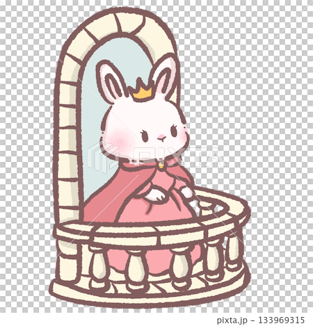 Kawaii bunny princess standing on castle balcony cute pastel rabbit character fairytale royal scene adorable children storybook illustration Kawaii bunny princess standing on castle balcony cute pastel rabbit character fairytale royal scene adorable children storybook illustration 133969315