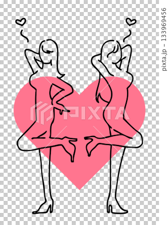 恋愛・誘惑・セクシーな女性と大きなハートの線画イラスト（ハニートラップ/魅惑のイメージ） 133969456