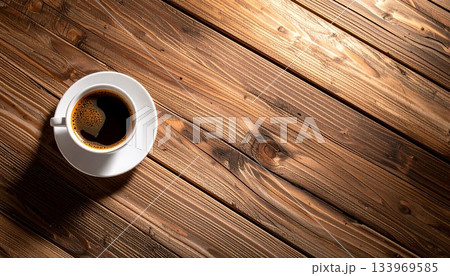 ウッドデッキに置かれたコーヒー ウッドデッキに置かれたコーヒー 133969585