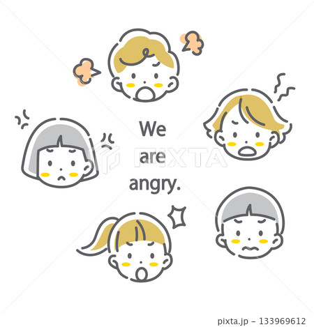 子供たちの表情セット 怒る かわいくてお洒落な線画イラスト 子供たちの表情セット 怒る かわいくてお洒落な線画イラスト 133969612