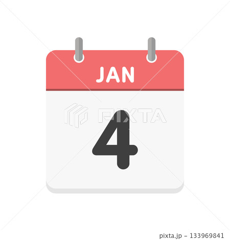 1月4日・JAN 4の日めくりカレンダーのアイコン - 1/4の日付入りの赤い色の英語の暦 1月4日・JAN 4の日めくりカレンダーのアイコン - 1/4の日付入りの赤い色の英語の暦 133969841
