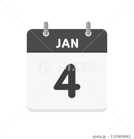 1月4日・JAN 4の日めくりカレンダーのアイコン - 1/4の日付入りの白黒の英語の暦 1月4日・JAN 4の日めくりカレンダーのアイコン - 1/4の日付入りの白黒の英語の暦 133969842