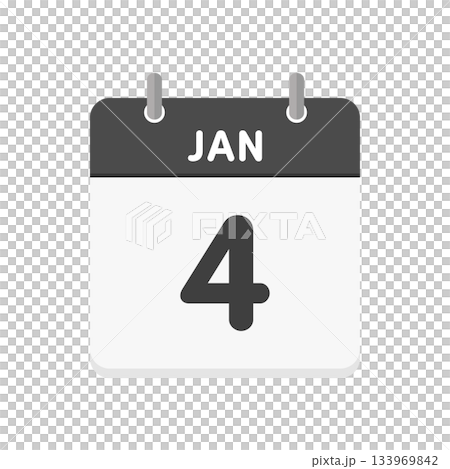 1月4日・JAN 4の日めくりカレンダーのアイコン - 1/4の日付入りの白黒の英語の暦 1月4日・JAN 4の日めくりカレンダーのアイコン - 1/4の日付入りの白黒の英語の暦 133969842