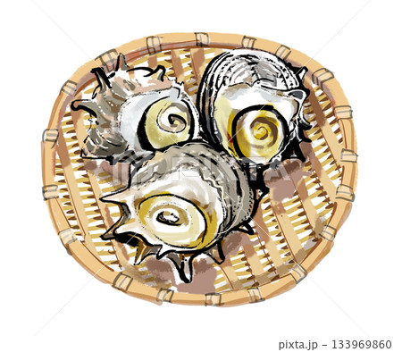 ザルの上のさざえ 133969860