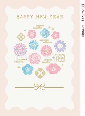 パステル可愛い和風のフラワーモチーフポストカード 133970114