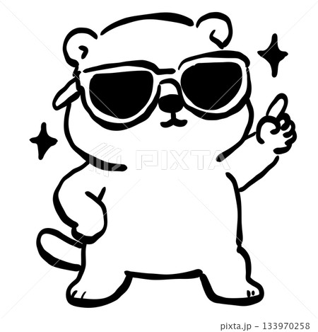 Cute groundhog wearing sunglasses pointing upward simple line art adorable woodland animal illustration confident pose minimalist black and white doodle style Cute groundhog wearing sunglasses pointing upward simple line art adorable woodland animal illustration confident pose minimalist black and white doodle style 133970258