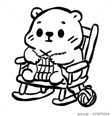 Cute groundhog knitting in rocking chair simple line art adorable woodland animal illustration cozy crafting scene minimalist black and white doodle style Cute groundhog knitting in rocking chair simple line art adorable woodland animal illustration cozy crafting scene minimalist black and white doodle style 133970268