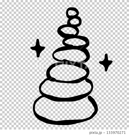 Zen pebble stone stack simple line art calming minimalist doodle illustration relaxing wellness theme black and white design peaceful aesthetic 133970271
