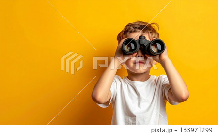 双眼鏡を覗く外国人の少年 双眼鏡を覗く外国人の少年 133971299