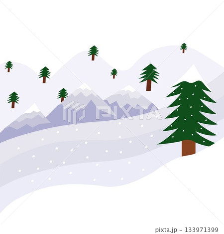 Minimal winter mountain landscape with snow and pine trees 133971399