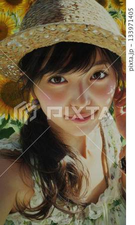 ひまわり畑にいる女性 ひまわり畑にいる女性 133971405