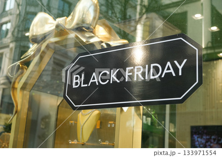 Black Friday Sale Sign in a Retail Store Window Display. 133971554