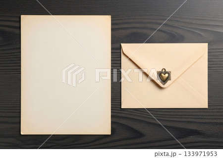 Vintage Stationery Top View With Heart Embellishment 133971953