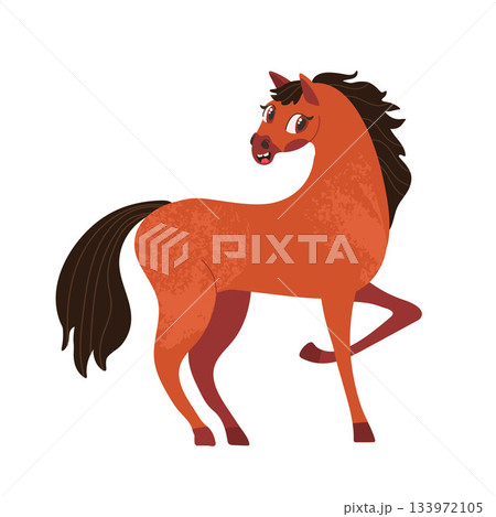 Vector illustration of a cute red brown horse with a dark mane and tail on a white background Vector illustration of a cute red brown horse with a dark mane and tail on a white background 133972105
