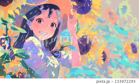 ひまわり畑にいる女性 133972293