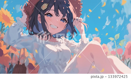 ひまわり畑にいる女性 ひまわり畑にいる女性 133972425