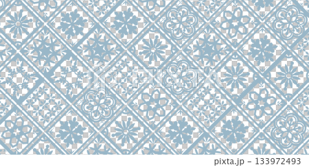 冰藍色雪花瓷磚圖案背景 冬季無縫設計 133972493