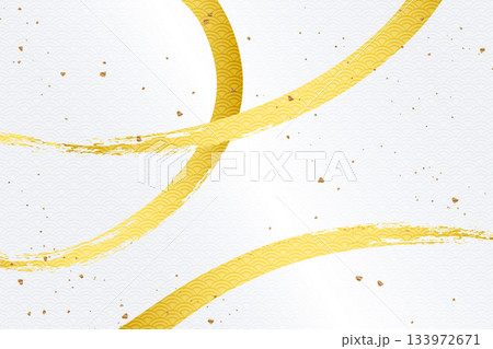 明るい金色の筆跡が交差する和風抽象背景・青海波入り|金色 筆跡 青海波 明るい金色の筆跡が交差する和風抽象背景・青海波入り|金色 筆跡 青海波 133972671
