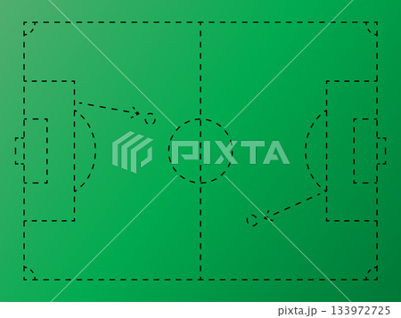 Dotted line soccer pitch football field ground. Soccer field diagram with play action. 133972725