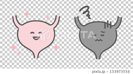 Comparison illustration of a healthy bladder and an unhealthy bladder (character) 133973558