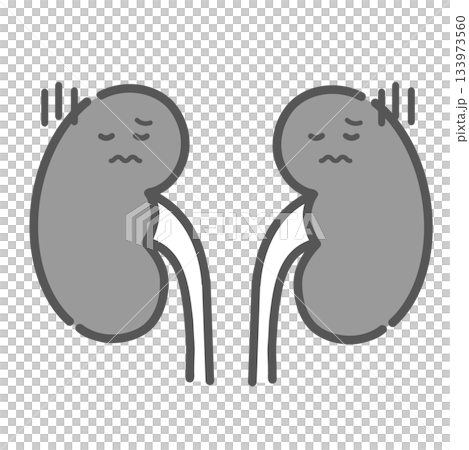 Kidney character illustration in trouble due to illness (disease, kidney failure) 133973560