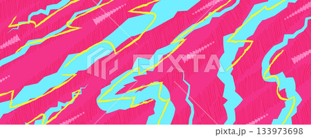 Vibrant Abstract Background with Neon Zigzag Lines in Bold Retro Colors. Neon Retro Pop Art Background with Energetic and Sporty Style 133973698