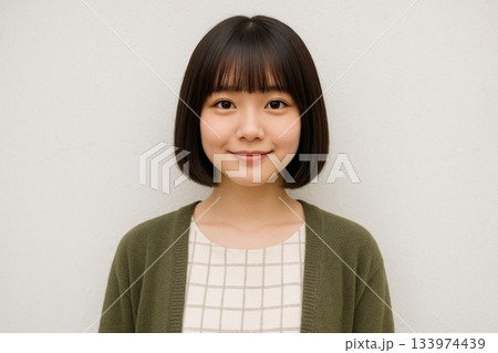白壁の前のおかっぱボブの女性28 133974439