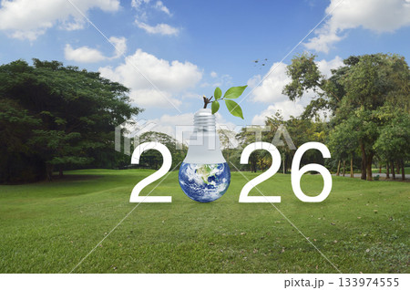 Happy new year 2026 ecology saving power and energy concept, Elements of this image furnished by NASA 133974555