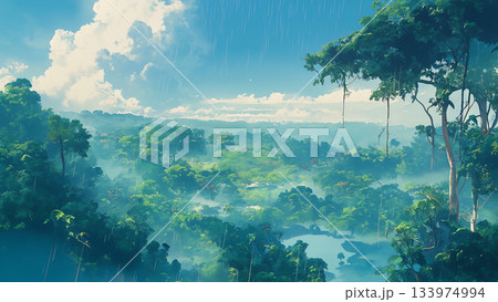 ジャングルの遠景、アニメ風 ジャングルの遠景、アニメ風 133974994