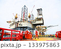 Crews boat moving the passenger and cargo from the platform to supply boat in oil and gas industry. Support offshore oil and gas industry by boat and service team. 133975863