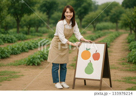 観光バス乗り場で誘導する欧米系女性スタッフ 133976214