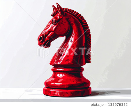 Celebration art. Red chess horse on white background. Wooden symbol. Symbol of New Year. Happy new years. 133976352