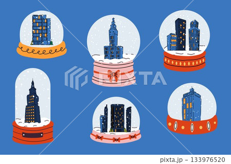 City skyline snow globes collection with winter scenery City skyline snow globes collection with winter scenery 133976520