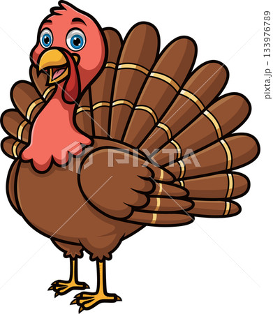 Cute cartoon turkey on white background 133976789