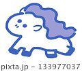 かわいい馬風キャラ青のたてがみ付き 133977037
