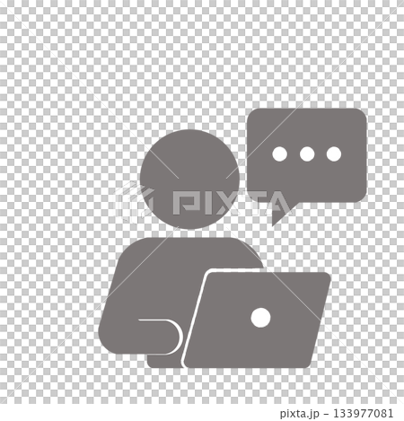 一個人物正在電腦上傳送訊息的圖示（灰色） 133977081