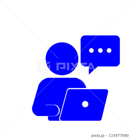 パソコンでメッセージを送る人物のピクトグラム(青) 133977090