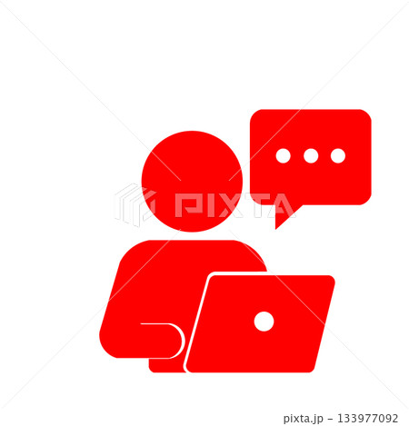 パソコンでメッセージを送る人物のピクトグラム(赤) 133977092
