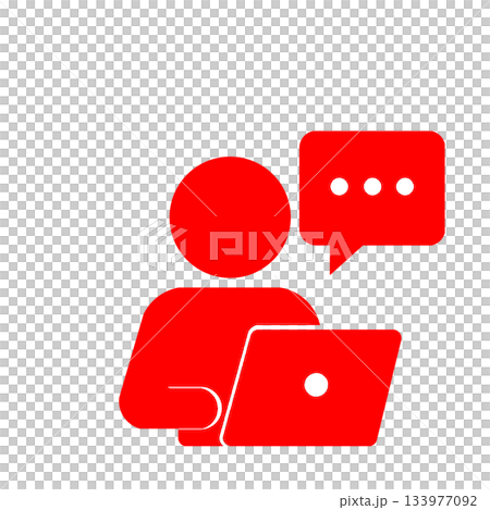 パソコンでメッセージを送る人物のピクトグラム(赤) 133977092