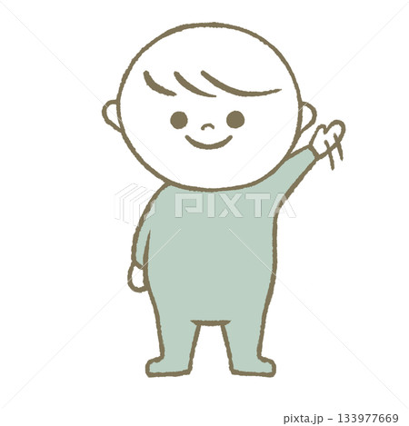 手を振る子供　水色 133977669